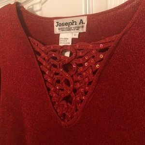 L Orange Shimmer stretchy blouse w/ sequin v-neck